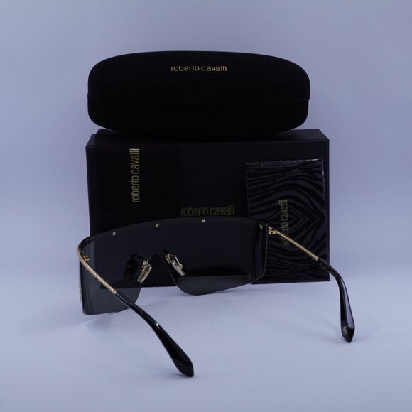 Roberto Cavalli SRC012M 0300 Shield Sunglasses – Gold\\Grey